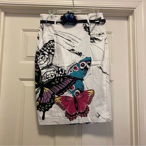 Butterfly Print White Skirt, size 12